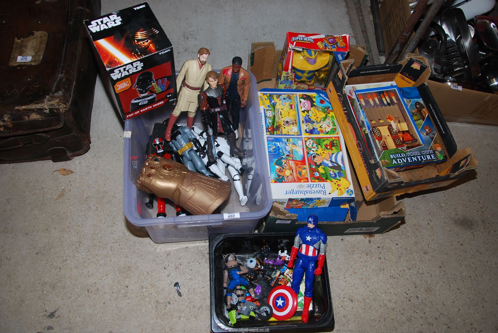 Action men figures, Star wars, Superman and puzzles.