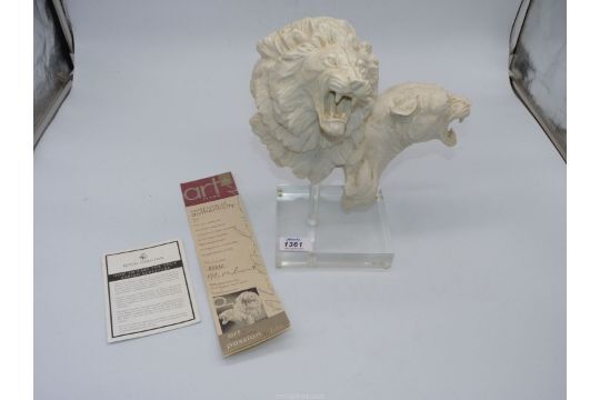 A Royal Doulton Limited Edition Parian sculpture of Lion heads, on Perspex stand with certificate. - Image 1 of 3