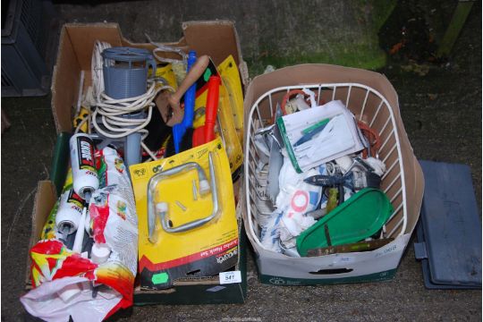 Two boxes of brushes, tools, silicon, small sockets and ratchets.