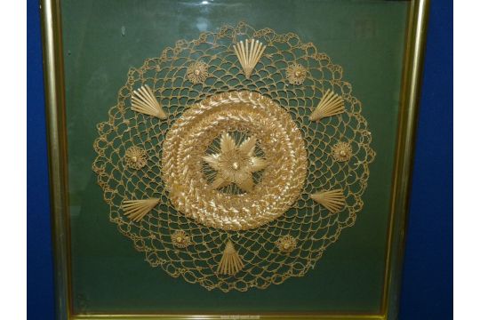 A Swiss straw art embroidery Doily, 15 1/4" square case. - Image 2 of 2