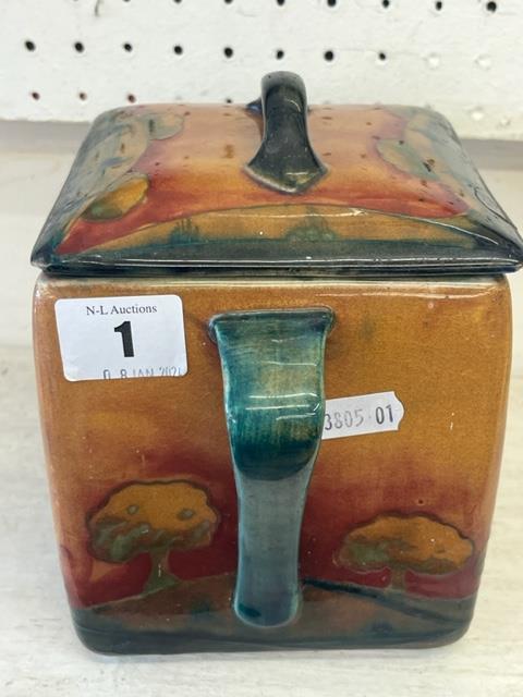 A Moorcroft Eventide biscuit box with cover, circa 1925, 17cm H 18cm W with handles, - Image 2 of 9