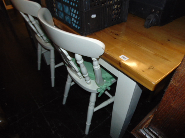 A Pine decorative kitchen table and six chairs