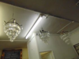 Three crystal drop ceiling lights- two matching plus other