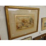 A gilt framed watercolour Farmhouse scene