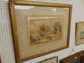 A gilt framed watercolour Farmhouse scene