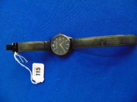 A black leather strap auto watch,