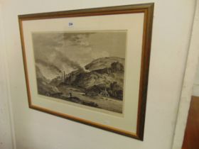 A framed etching,