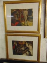 A pair of gilt framed prints