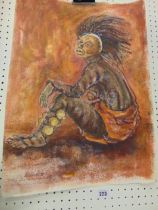 An oil/ mix media on paper, Makishi dancer- Nalindele, portrait, signed by Gabriel Ellison,