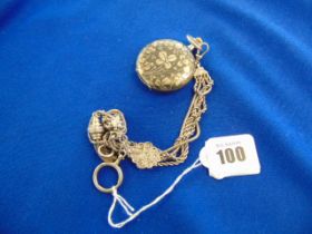 HM Silver pocket watch, Nellow design on a Chatelain fob,