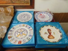 Twelve cricket related boxed display plates, Coalport, Royal Grafton, inc.