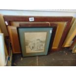 Four early etchings, one unframed, dated 1860, signed, figures,