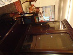 A qty of Stag furniture; Coffee table with drawers, corner display cabinet, display cabinet,