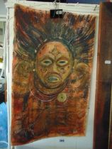 An oil/ mix media on paper, Makishi dancer- Nalindele, seated, signed by Gabriel Ellison,