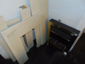 A White marble fireplace and insert