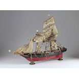 Totenschiff. Seemannsarbeit, 20. Jahrhundert, Schiffsmodell, Holz, Metall und Leinen, teilweise