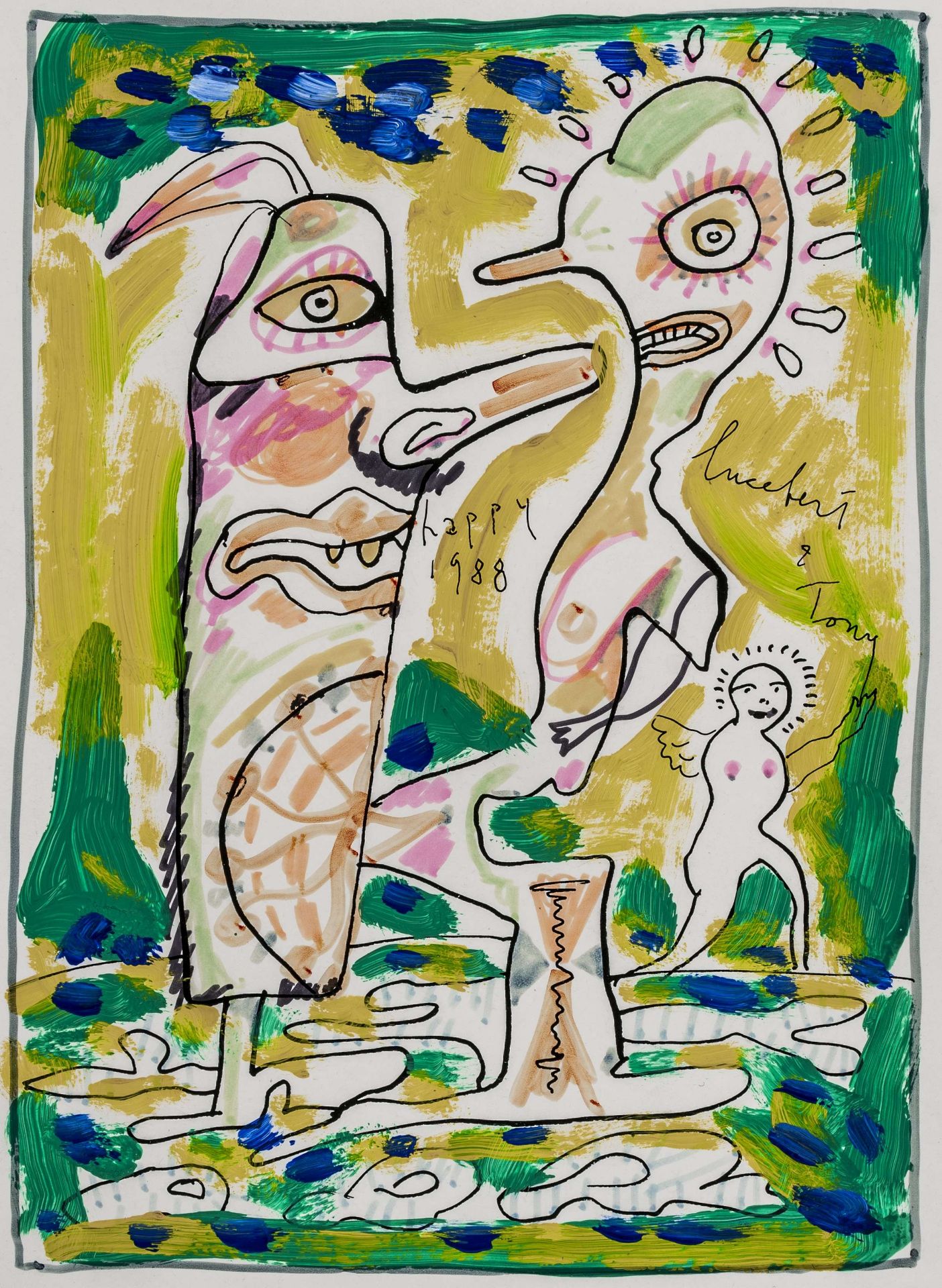 Lucebert. Happy 1988. Tinte, Gouache