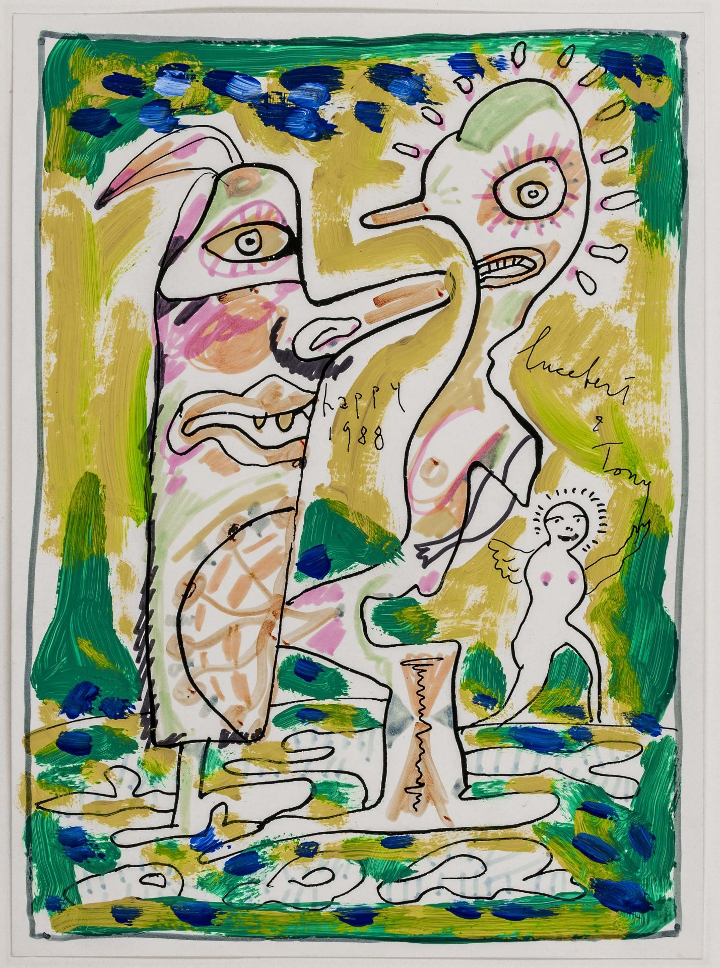 Lucebert. Happy 1988. Tinte, Gouache - Bild 2 aus 2