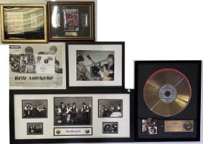 THE BEATLES - FRAMED ITEMS AND EPHEMERA INC PETE BEST SIGNED.