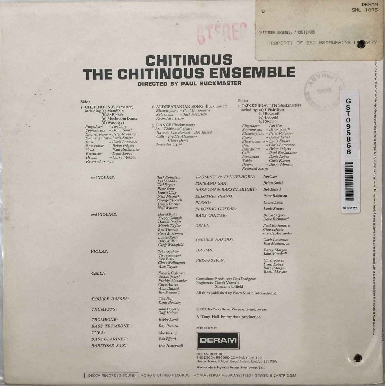 THE CHITINOUS ENSEMBLE - CHITINOUS LP (UK STEREO - DERAM - SML.1093) - Image 3 of 5