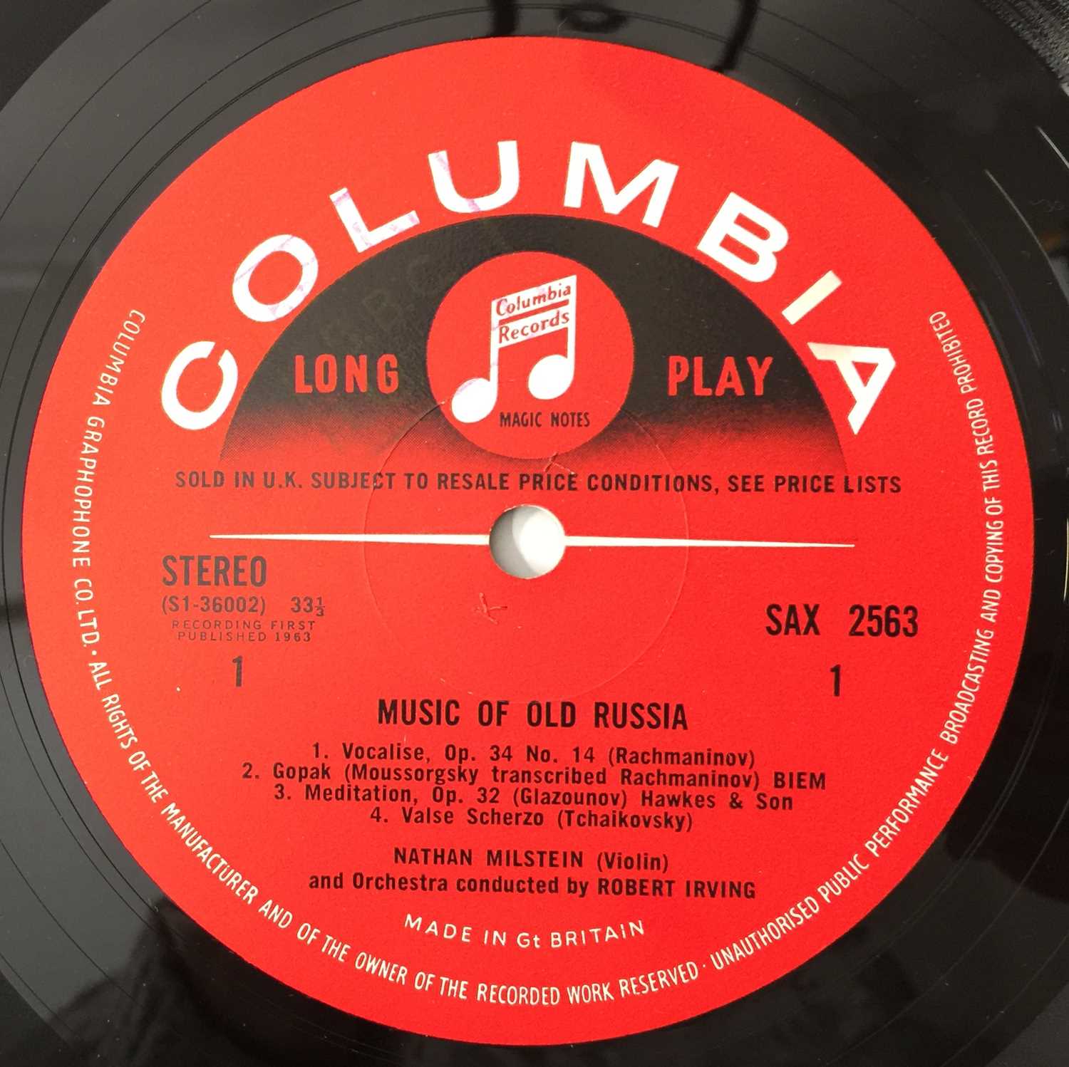 NATHAN MILSTEIN - MUSIC OF OLD RUSSIA LP (ORIGINAL UK STEREO RECORDING - COLUMBIA SAX 2563) - Image 4 of 5