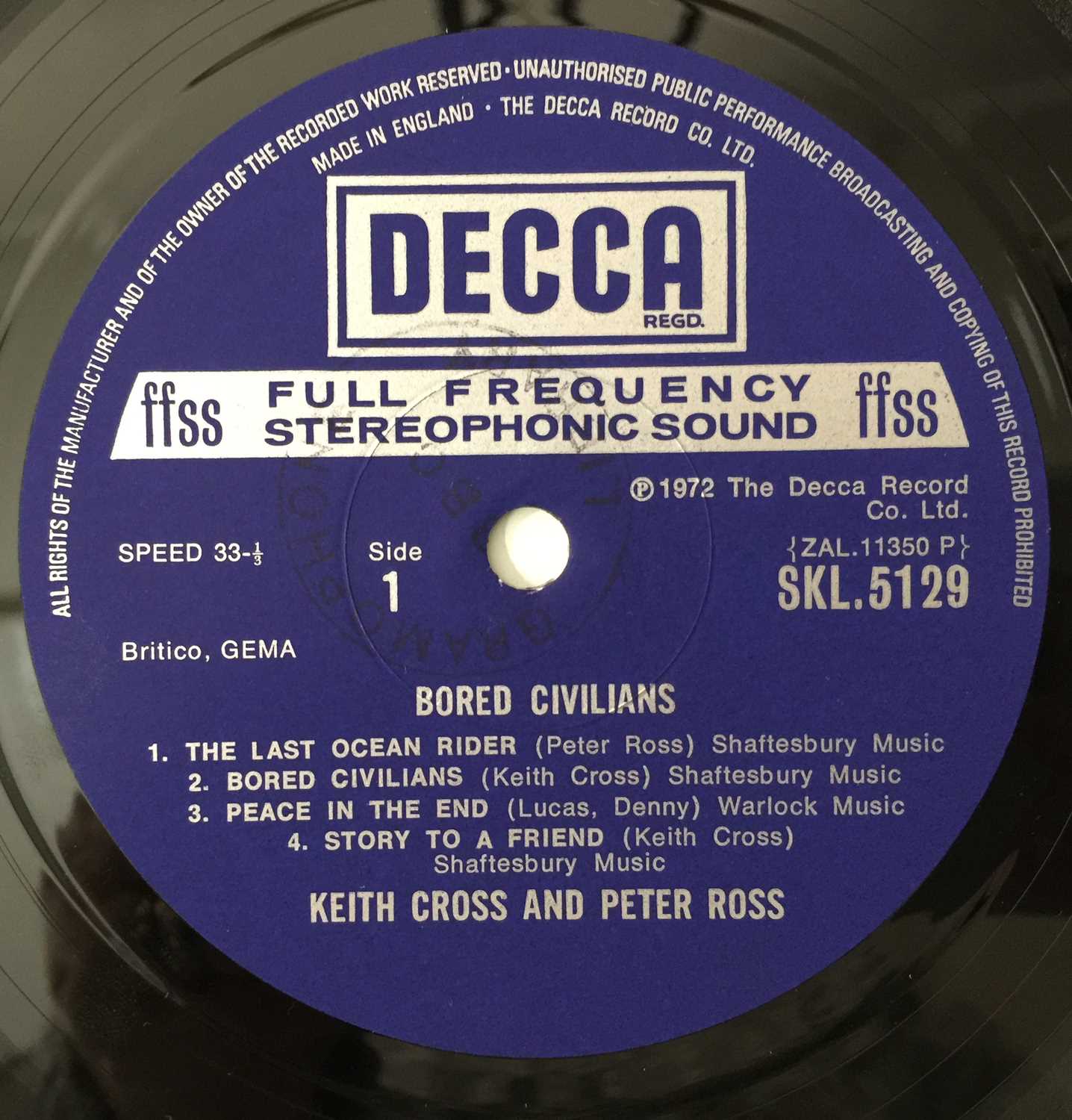 KEITH CROSS AND PETER ROSS - BORED CIVILIANS LP (UK STEREO ORIGINAL - DECCA - SKL.5129) - Image 4 of 5