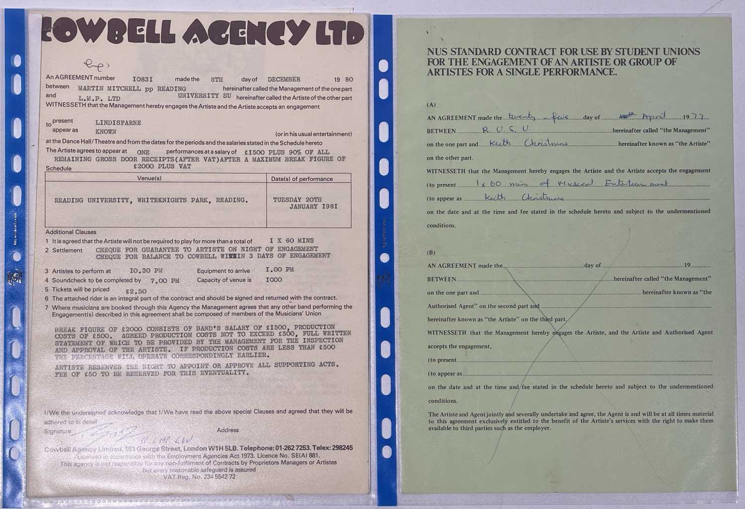 1970/80S CONTRACTS/BOOKING AGREEMENT ARCHIVE - CLASSIC ROCK AND PROG ARTISTS. - Image 3 of 7