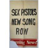 THE SEX PISTOLS - 'NEW SONG ROW' ORIGINAL NEWSPAPER BILLBOARD POSTER.