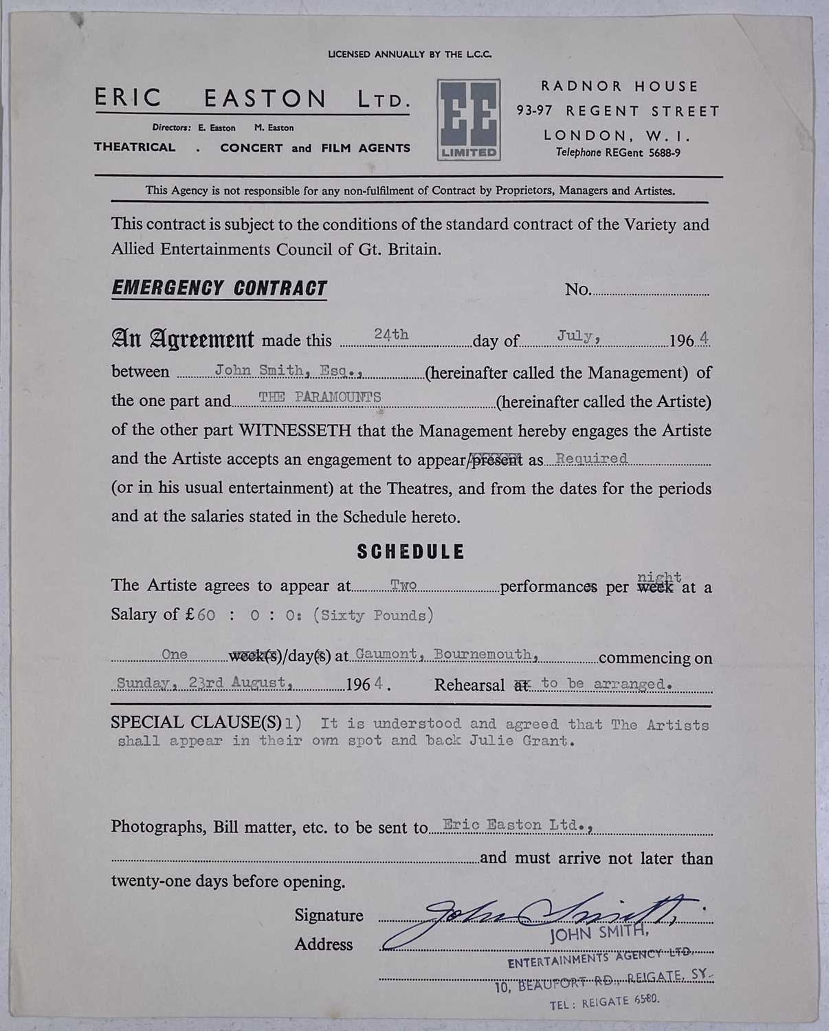 PROCOL HARUM INTEREST - THE PARAMOUNTS - 1964 BOOKING CONTRACTS. - Image 4 of 4