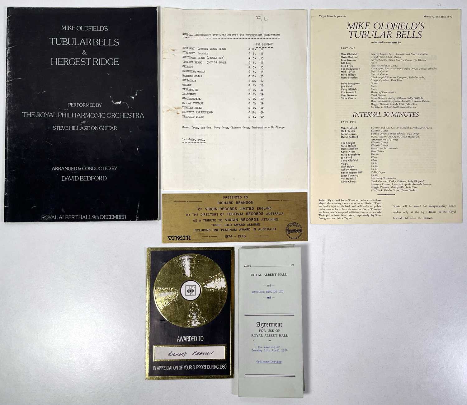 MIKE OLDFIELD / TUBULAR BELLS - DOCUMENTS / PROGRAMMES ETC.