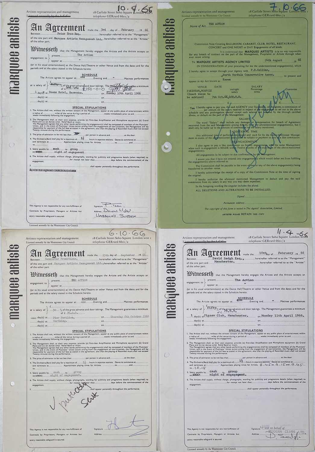 THE ACTION - 1966 GIG CONTRACTS.