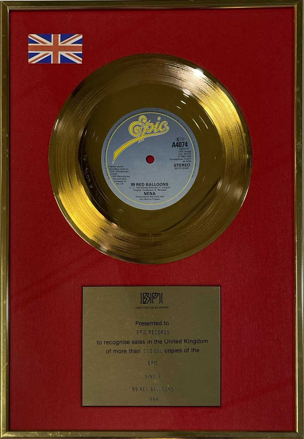 NENA- 99 RED BALLOONS OFFICIAL BPI GOLD DISC AWARD.