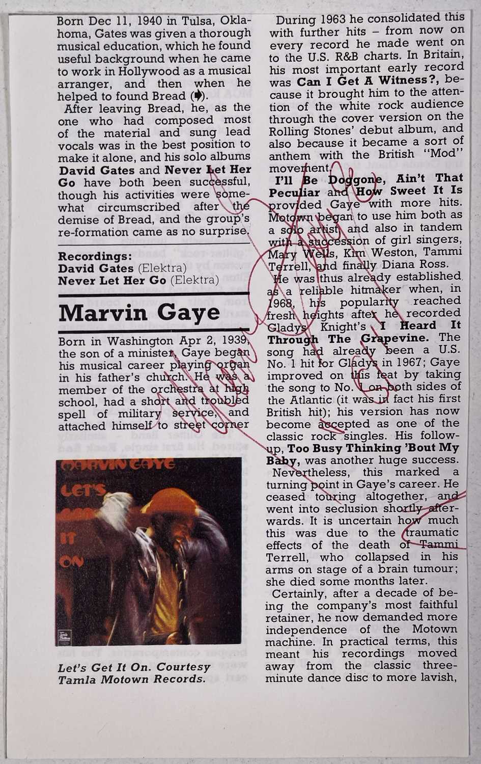 MARVIN GAYE - SIGNED CUTTING.