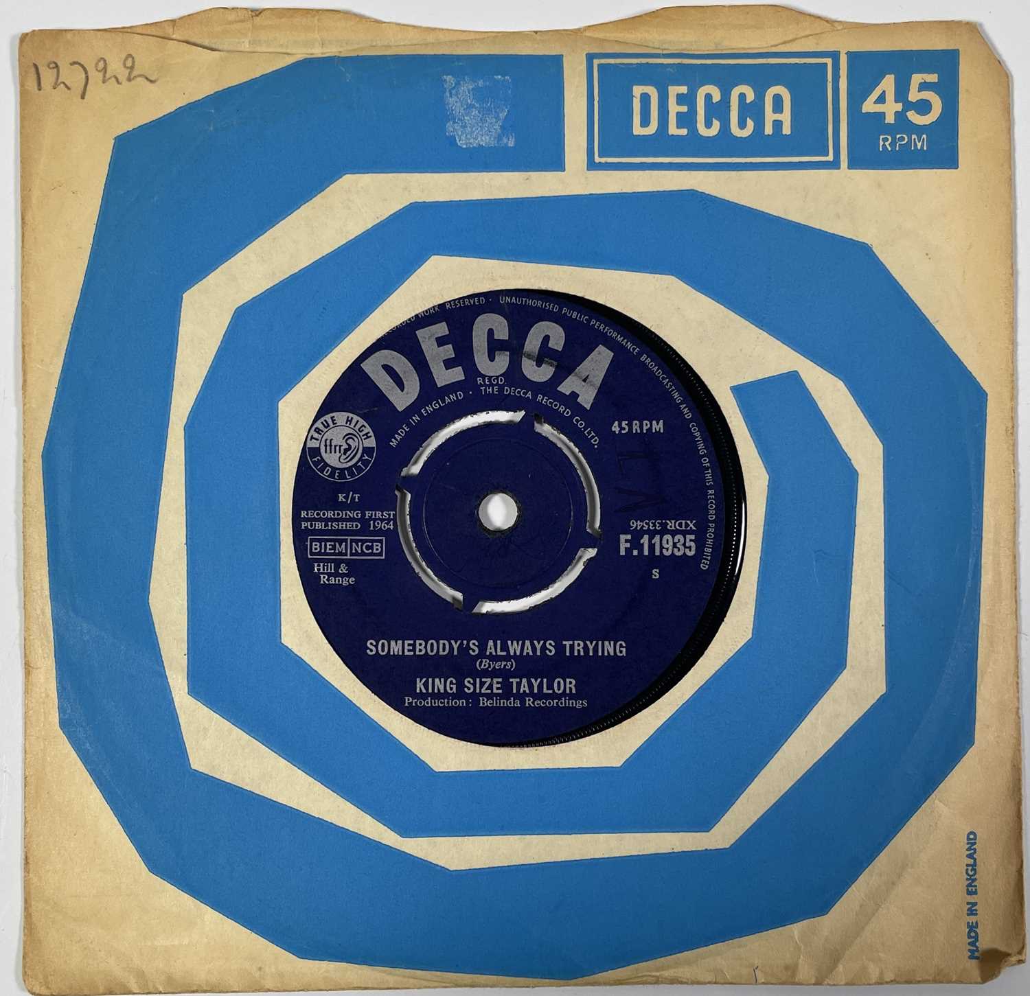 KING SIZE TAYLOR - SOMEBODY'S ALREADY TRYING 7" (ORIGINAL UK COPY - DECCA F.11935)