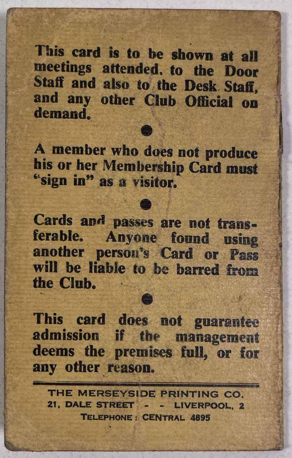 THE BEATLES INTEREST - AN ORIGINAL 1961 CAVERN CLUB MEMBERSHIP. - Image 4 of 4