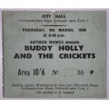 BUDDY HOLLY AND THE CRICKETS - 1958 CONCERT TICKET STUB.
