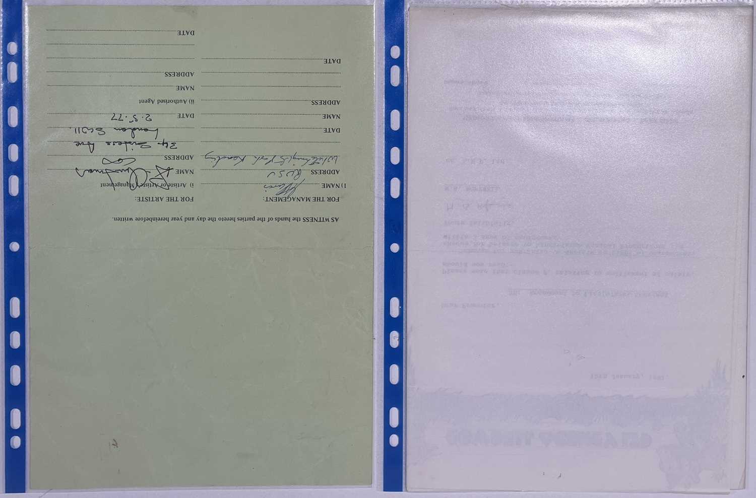 1970/80S CONTRACTS/BOOKING AGREEMENT ARCHIVE - CLASSIC ROCK AND PROG ARTISTS. - Image 4 of 7