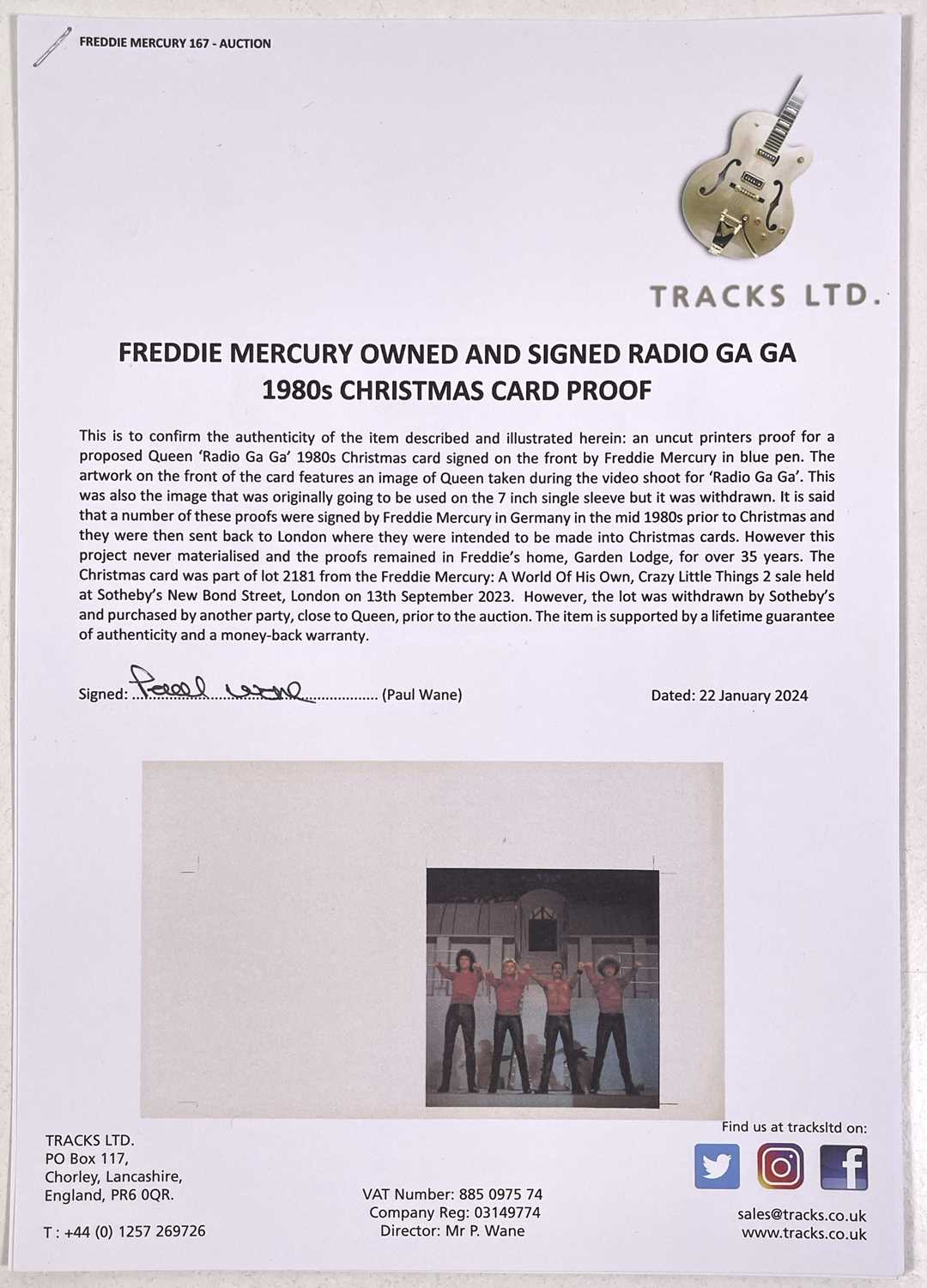 QUEEN - FREDDIE MERCURY OWNED AND SIGNED RADIO GA GA CHRISTMAS CARD PROOF. - Image 4 of 5