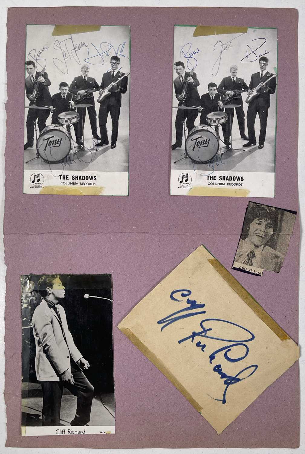 CLIFF RICHARDS / THE SHADOWS - AUTOGRAPHED ITEMS.