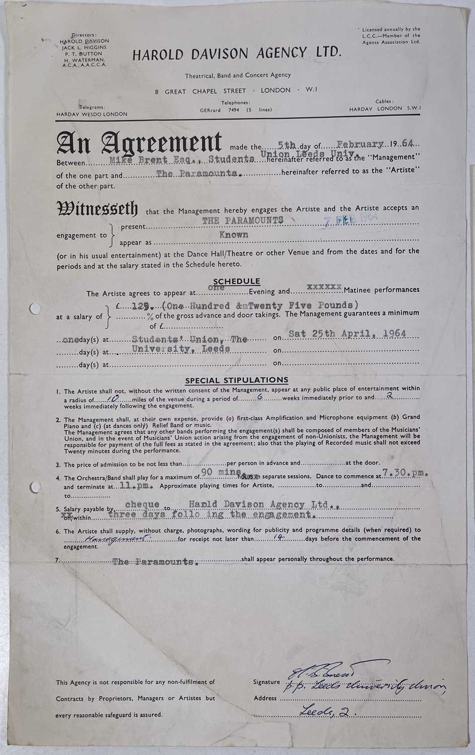 PROCOL HARUM INTEREST - THE PARAMOUNTS - 1964 BOOKING CONTRACTS. - Image 3 of 4