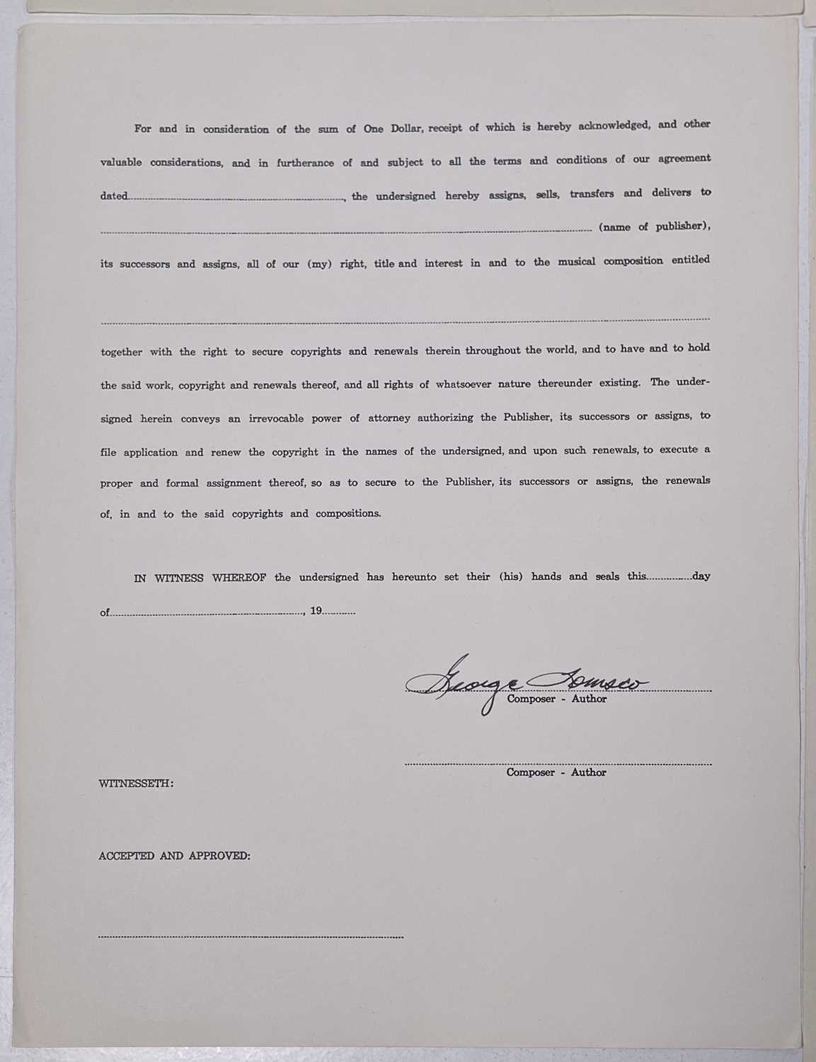 BUDDY HOLLY - SIGNED CONTRACT PAGE / JERRY ALLISON SIGNED CONTRACT/PUBLISHING DEAL. - Image 6 of 7