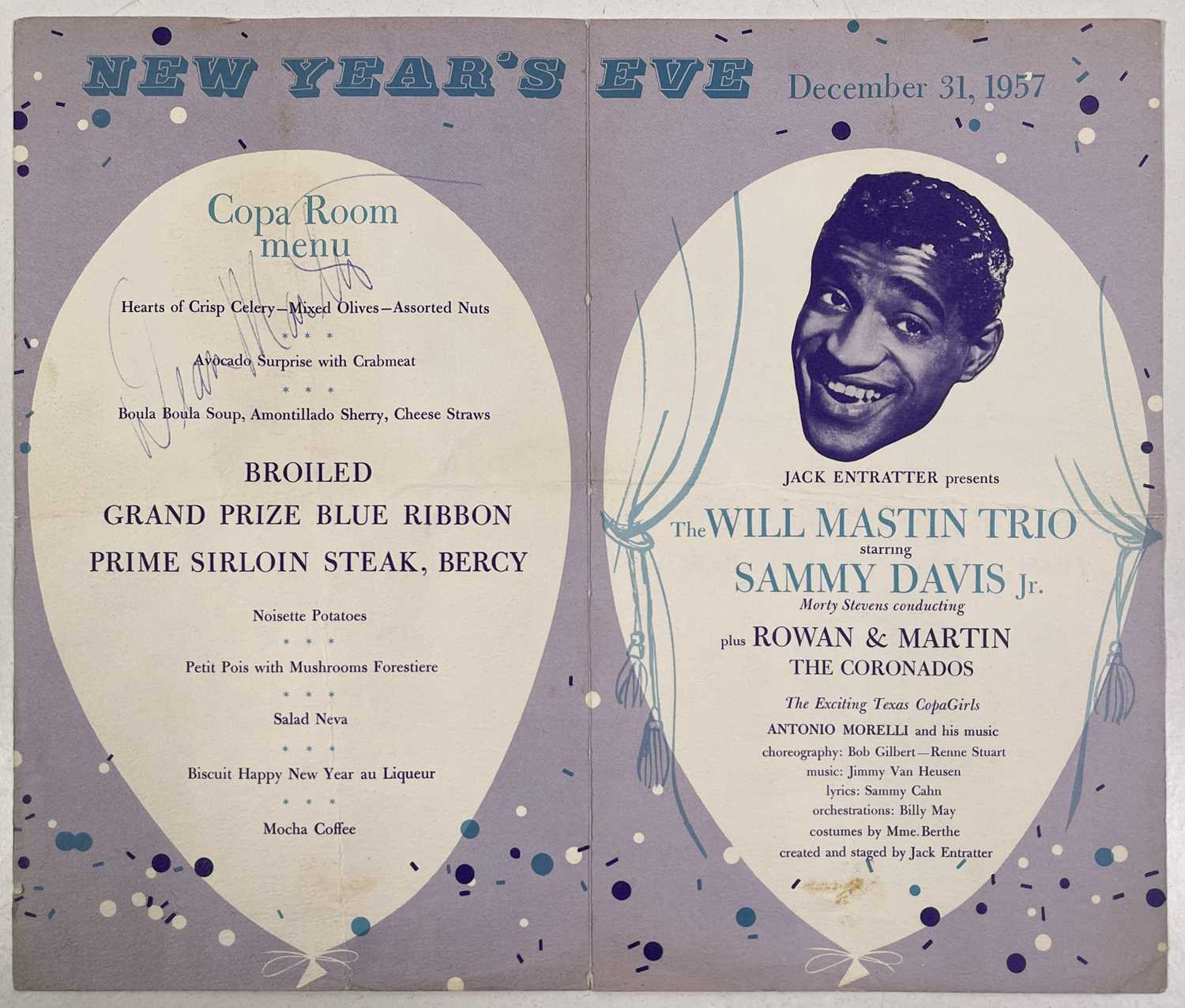 FRANK SINATRA/THE RATPACK - ORIGINAL MULTI-SIGNED SANDS HOTEL MENU - NYE 1957 - Image 2 of 3