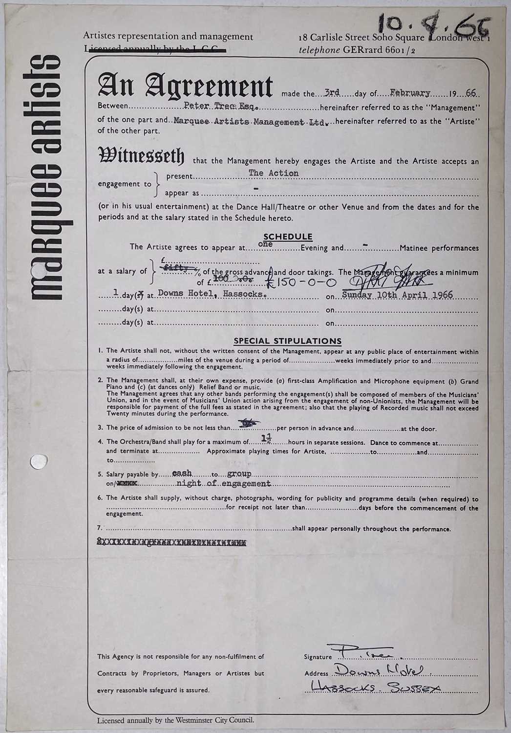 THE ACTION - 1966 GIG CONTRACTS. - Image 2 of 5