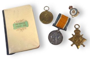 WORLD WAR ONE MEMORABILIA INC WAR MEDAL/VICTORY MEDALS/WAR DIARY.