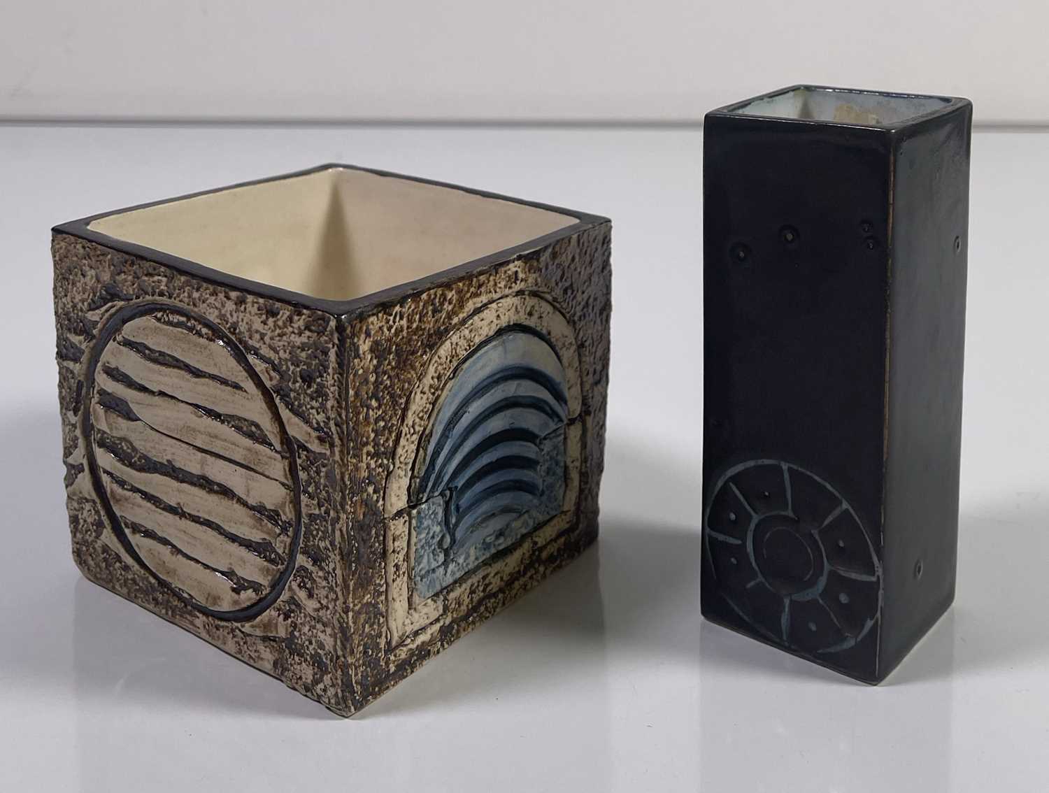 TROIKA - CUBE AND SMALL RECTANGULAR VASE.