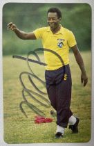 PELE SIGNED FAX-PAX CARD 1989 FOOTBALL GREATS.