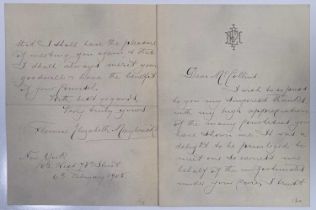JACK THE RIPPER / CRIME INTEREST - A HANDWRITTEN LETTER BY FLORENCE MAYBRICK, FEB 1905
