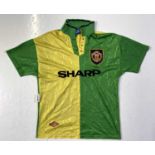 MANCHESTER UNITED FOOTBALL SHIRT - 1992-4 GREEN AND GOLD.