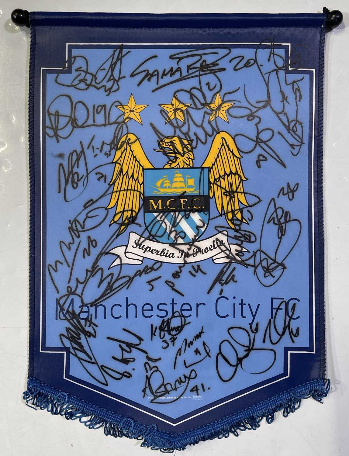 MANCHESTER CITY - MULTI-SIGNED LEGENDS FOOTBALL SHIRT AND SIGNED PENNANT. - Image 2 of 3