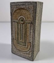 TROIKA - RECTANGULAR VASE DECORATED BY ANN JONES.